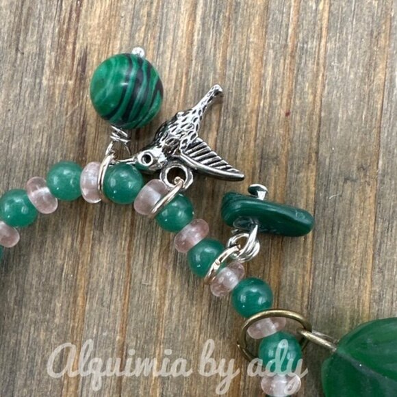Green Aventurine beaded bracelet multi charms and rose quartz - Picture 5 of 6